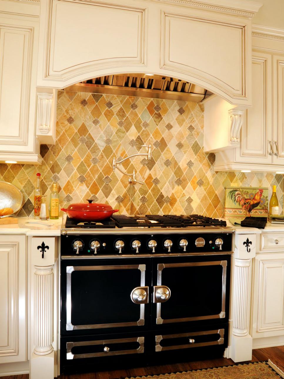 French Country Kitchen with Harlequin Marble Backsplash | HGTV