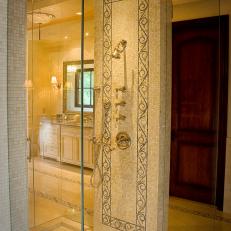 Intricate Shower Tile Wall in Traditional Bathroom