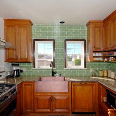 Green Tile Transitional Kitchen