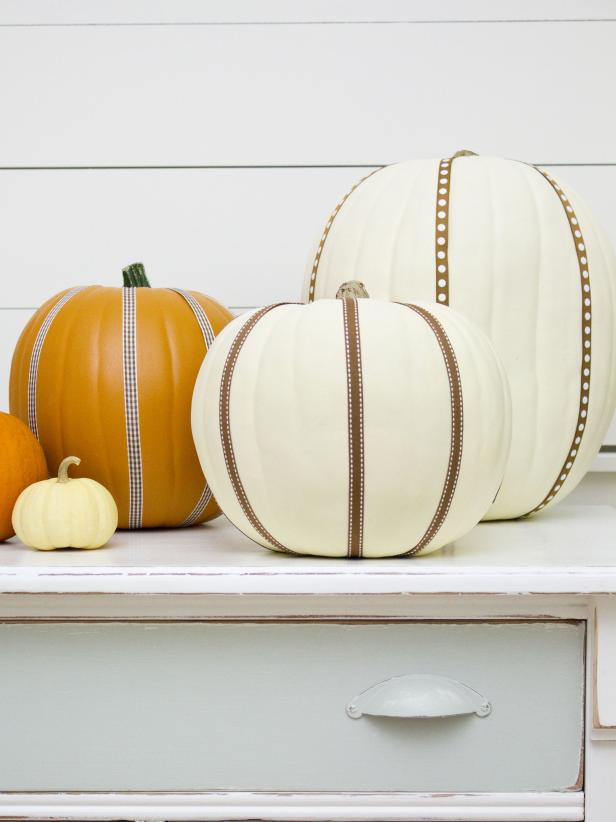 Brown and White Ribbon on Pumpkins