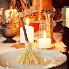 Witch's Broom Place Card Holder 