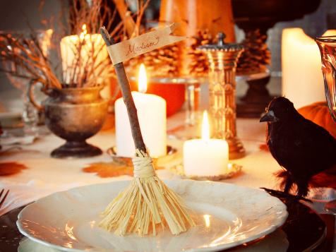 Witch's Broom Halloween Place Card Holders