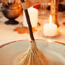 Witch's Broomstick Halloween Place Card
