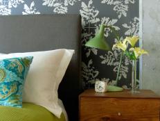Grey Bedroom With Fern Pattern Wallpaper 