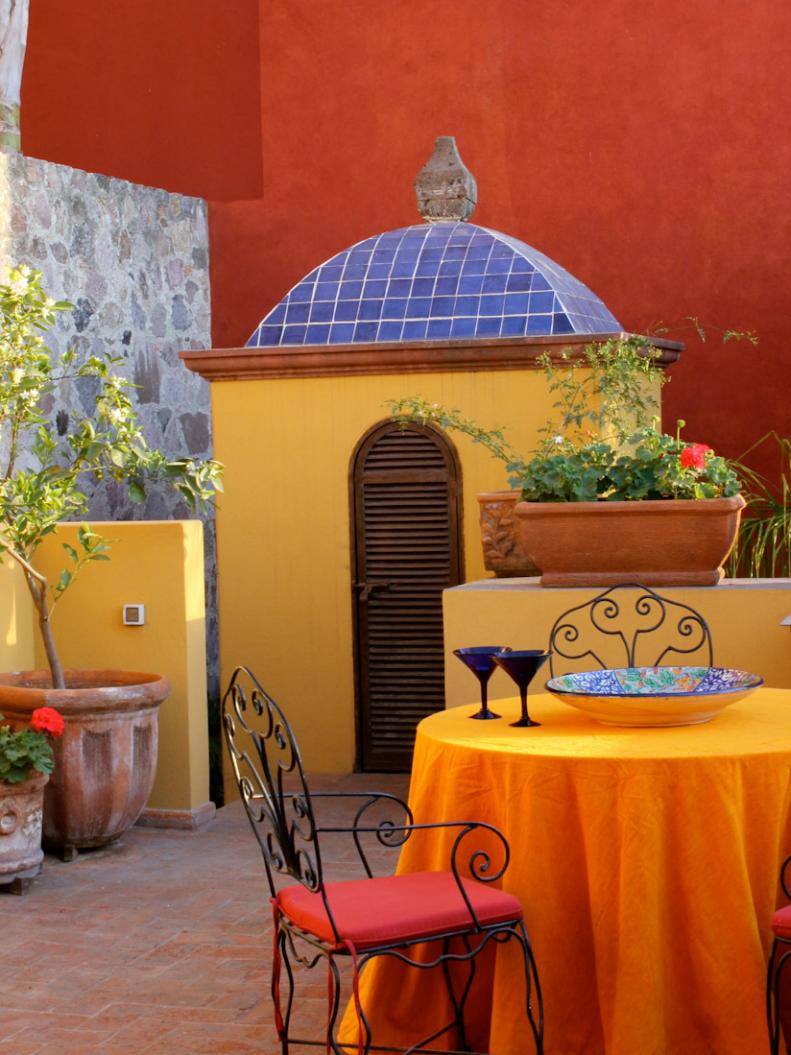 Spanish Terrace With Blue Tiles and Bright Colors 