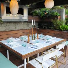 Contemporary Outdoor Dining Room With Bench Seating