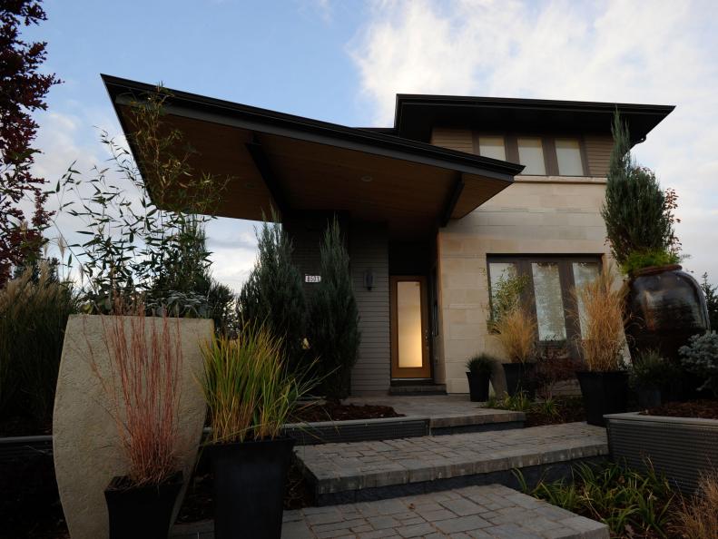 Modern Covered Patio With Landscaping and Hardscape