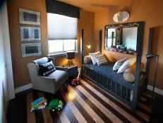 Contemporary Boy's Bedroom in Orange and Navy Blue