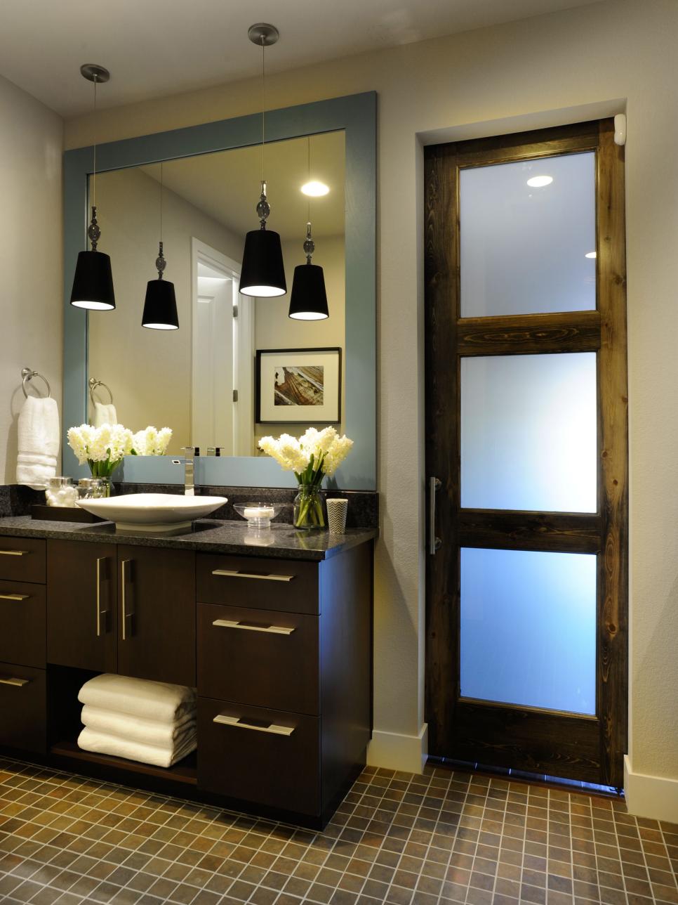 Contemporary Master Bathroom With Reclaimed Wood Door HGTV