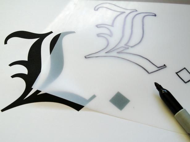 Using a permanent marker, trace printed design on blank stencil. Tip: Simple lettering is best for a custom-cut stencil.