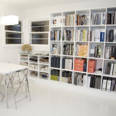 Modern Office With Wall of Bookshelves