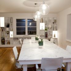 Contemporary Dining Room With White Marble Tabletop
