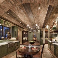 Spacious Old World Kitchen with Curved Brick Ceiling