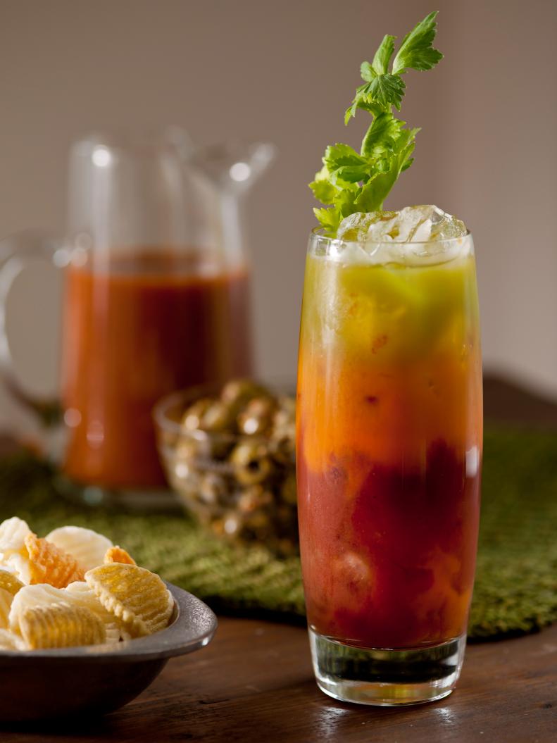 Garden Mary Mocktail With Celery in a Tall Glass