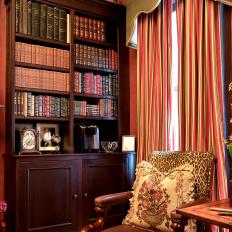 Red Library With Beautiful Built-In Shelf 