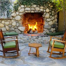 Rustic Patio With Stone Outdoor Fireplace