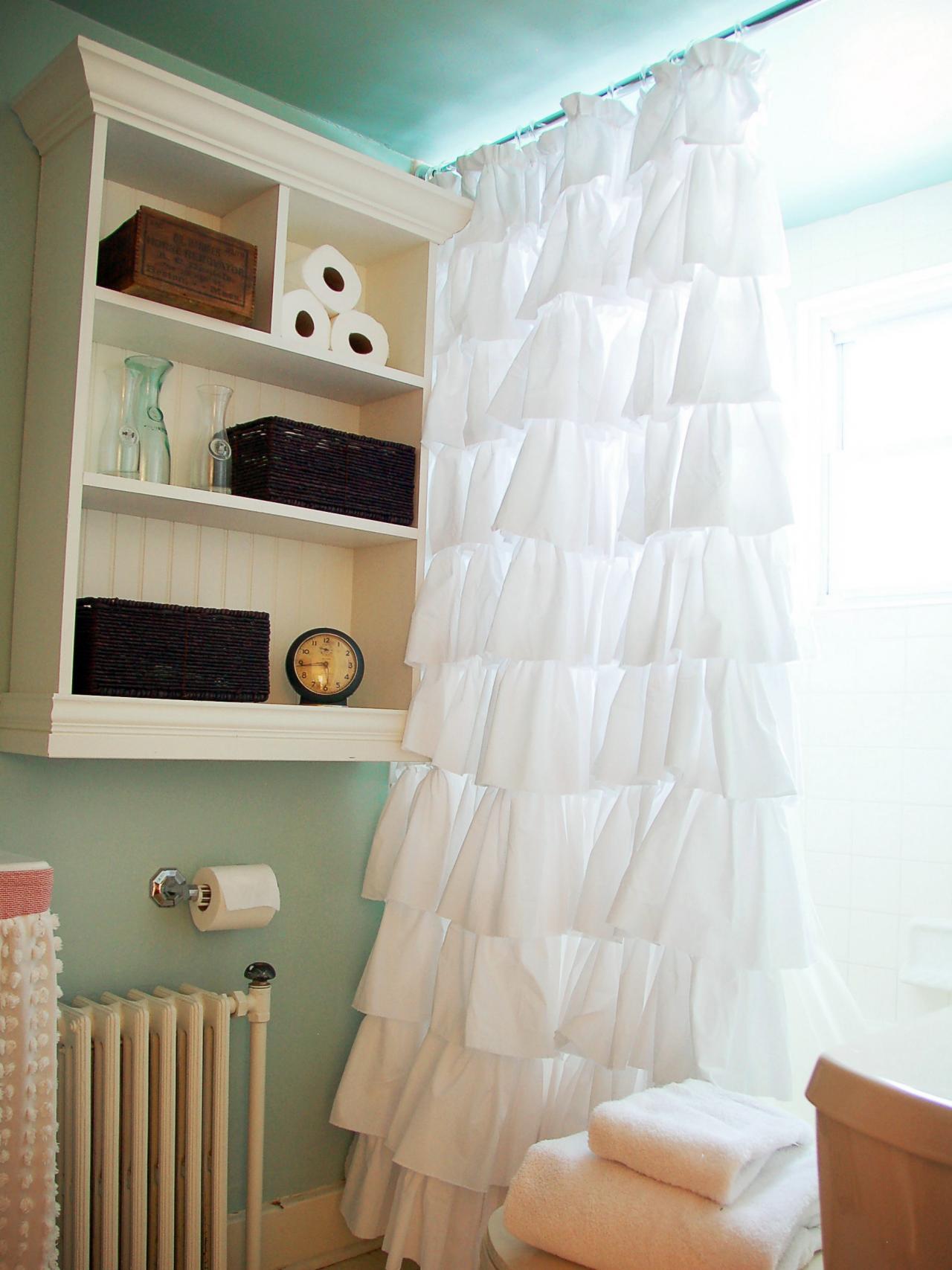 Custom Ruffled Shower Curtain, Off White Ruffle Shower Curtain