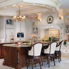 Large Traditional White Kitchen With Tray Ceiling
