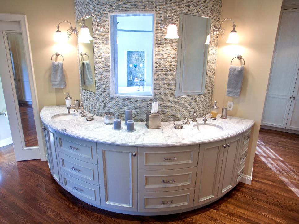 Mosaic Tile Backsplash, Half Moon Bathroom Vanity Cabinet