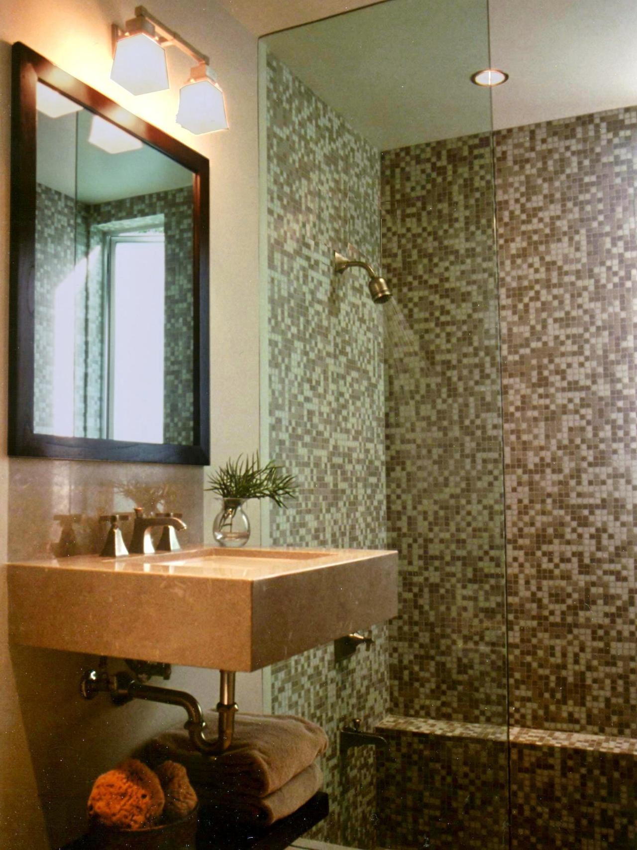 Contemporary Bathroom With Glass-Enclosed Mosaic Tile Shower | HGTV