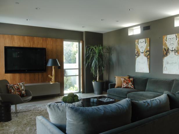 grey living room tv
