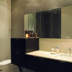 Modern Masculine Bathroom With Metal Tile Wall