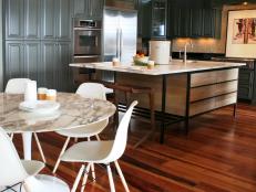 Kitchen Island With Overhang and Hardwood Floors