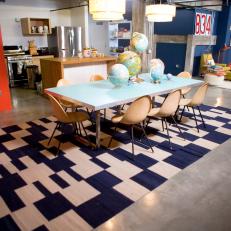 Controlled Kitsch Dining Room With Graphic Rug