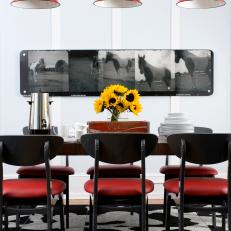 Dining Room With Red Industrial Lighting