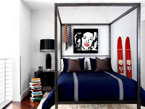 Contemporary Bedroom with Black and White Art | HGTV