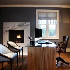 Home Office With Marble Fireplace