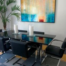 Gray Modern Dining Room With Colorful Art