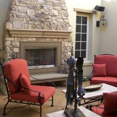 Outdoor Sitting Room With Stone Fireplace