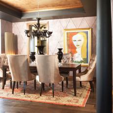 Neutral Transitional Dining Room With Modern Art