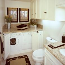 Transitional White Bathroom and Laundry Room