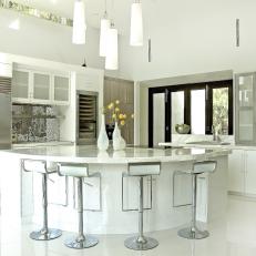 Contemporary White Kitchen with Eat-In Island