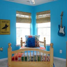 Blue Tropical Boy's Bedroom With Surfer Theme