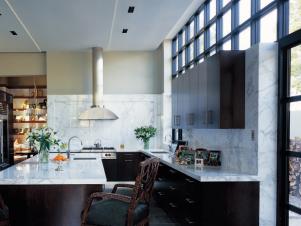 Marble Kitchen Enhanced by Dark Cabinet
