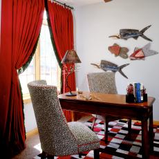 Eclectic Home Office in Red and Black Hues