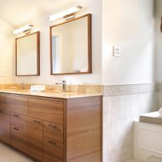 Contemporary Bathroom With Walnut Double Vanity