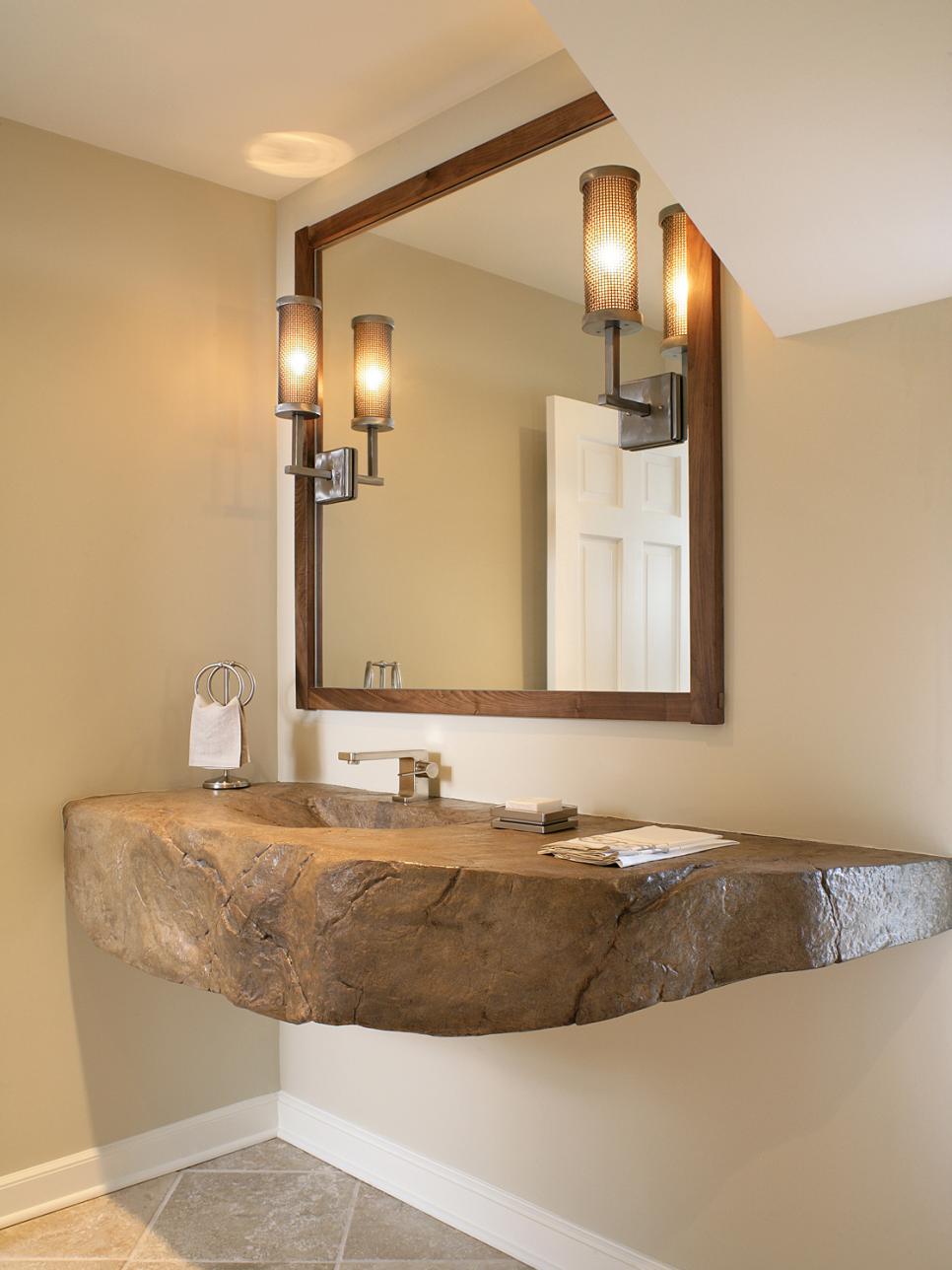 Contemporary Neutral Bathroom With Rock-Counter Vanity | HGTV