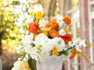 Outdoor Table Floral Centerpiece With Fresh Oranges