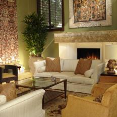 Eclectic Green Living Room With Beige Sofa