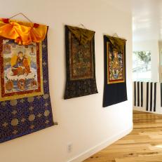 Neutral Modern Hallway With Asian Tapestries