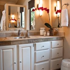 Transitional, Neutral Bathroom With Granite Countertop