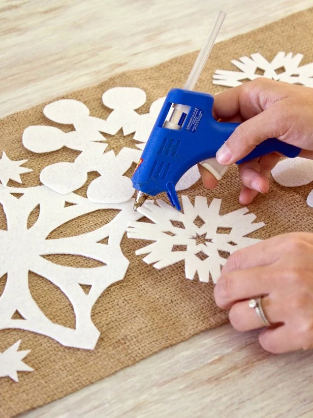 Burlap Table Runner With Snowflakes