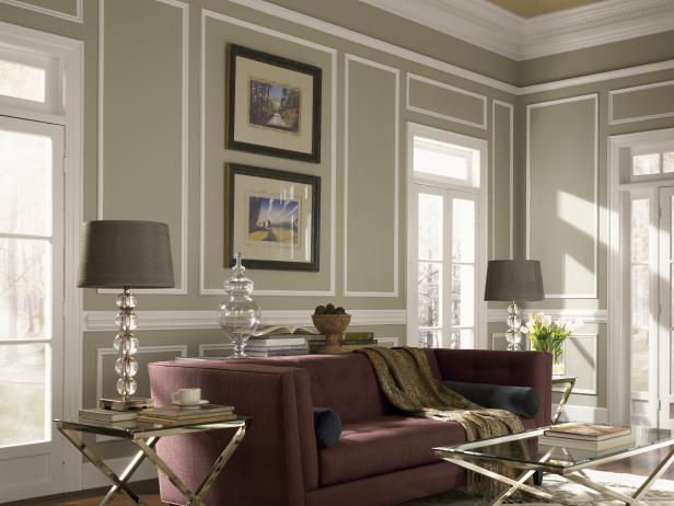 Taupe Transitional Sitting Room With Burgundy Sofa Hgtv