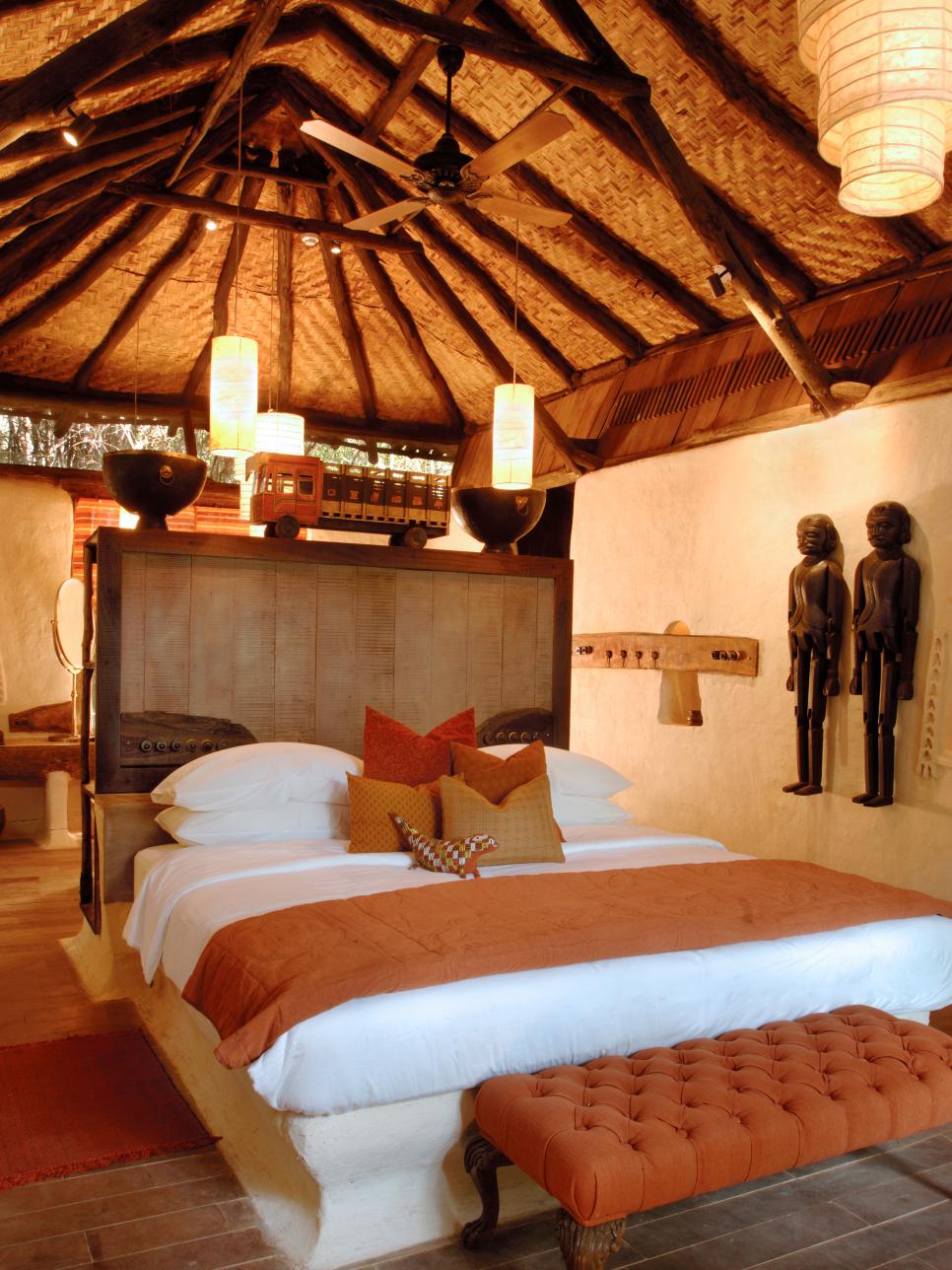 Neutral Bedroom in Thatched Hut | HGTV
