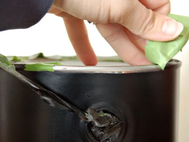 Chalkboard Paint on Metal Can With Green Tape