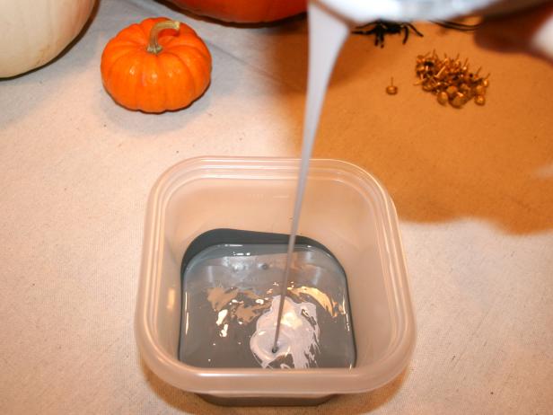 Mix metallic paint into chosen color for added sheen. You will use this paint to decorate your pumpkin.